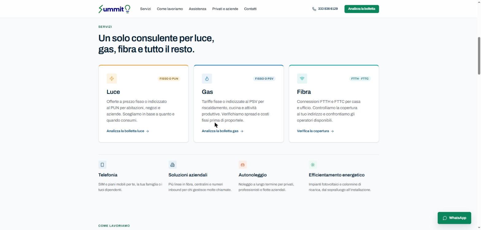Sezione servizi del sito Summit